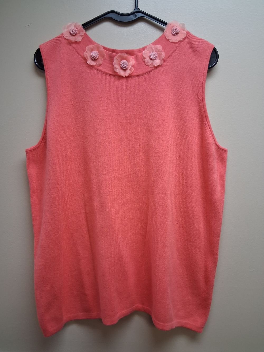 Y2K Vintage Studio Works Sleeveless Coral Floral-Ebellishment Knit Top Size L
